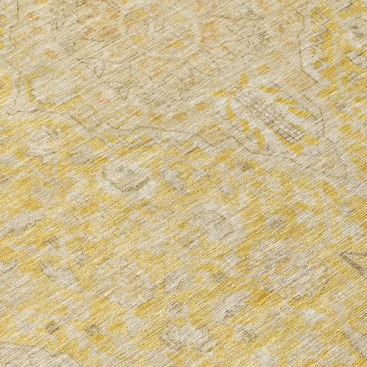 8' Wheat And Gold Round Medallion Washable Indoor Outdoor Area Rug