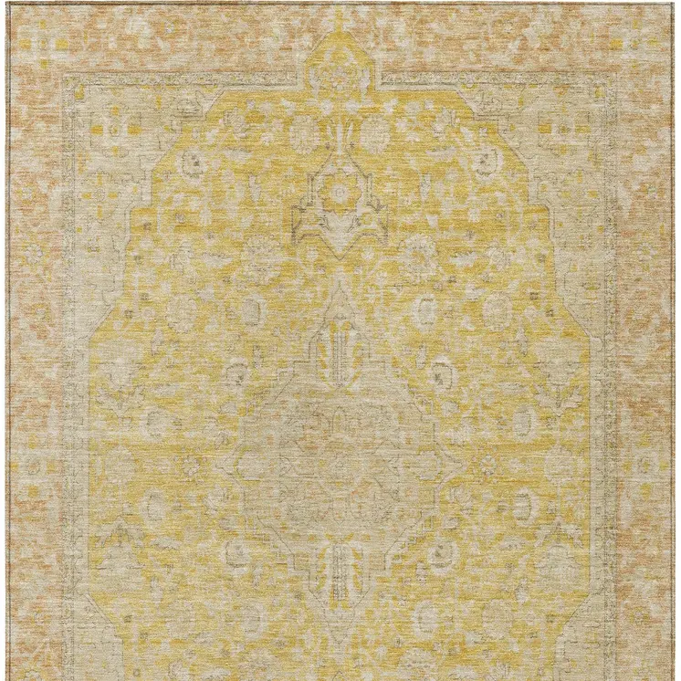 10' X 14' Wheat And Gold Medallion Washable Indoor Outdoor Area Rug