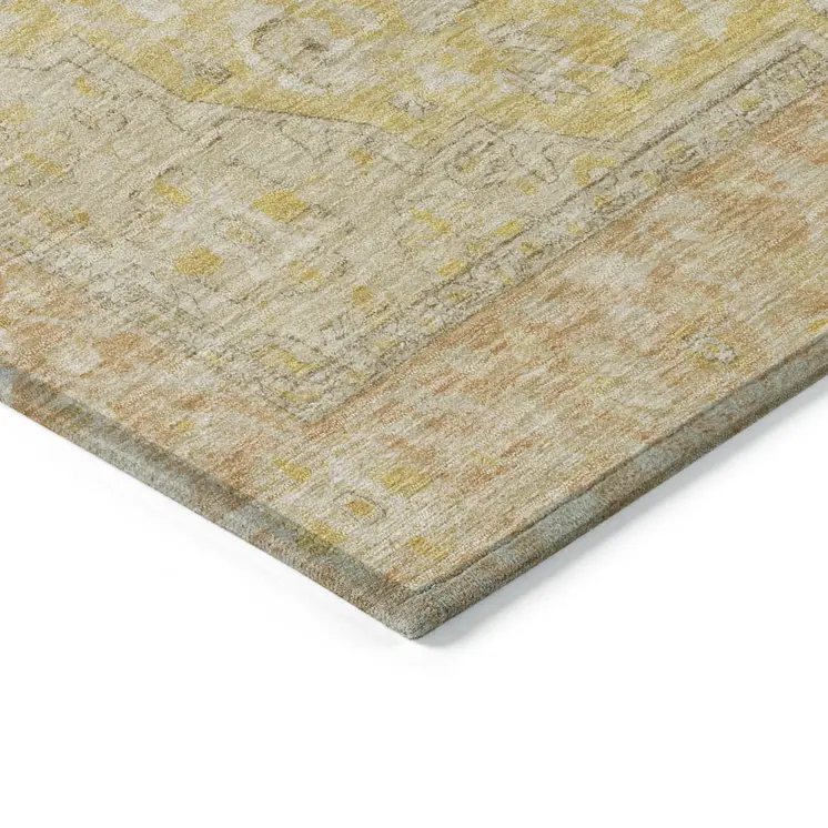 10' X 14' Wheat And Gold Medallion Washable Indoor Outdoor Area Rug
