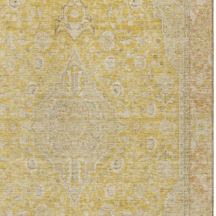 10' X 14' Wheat And Gold Medallion Washable Indoor Outdoor Area Rug