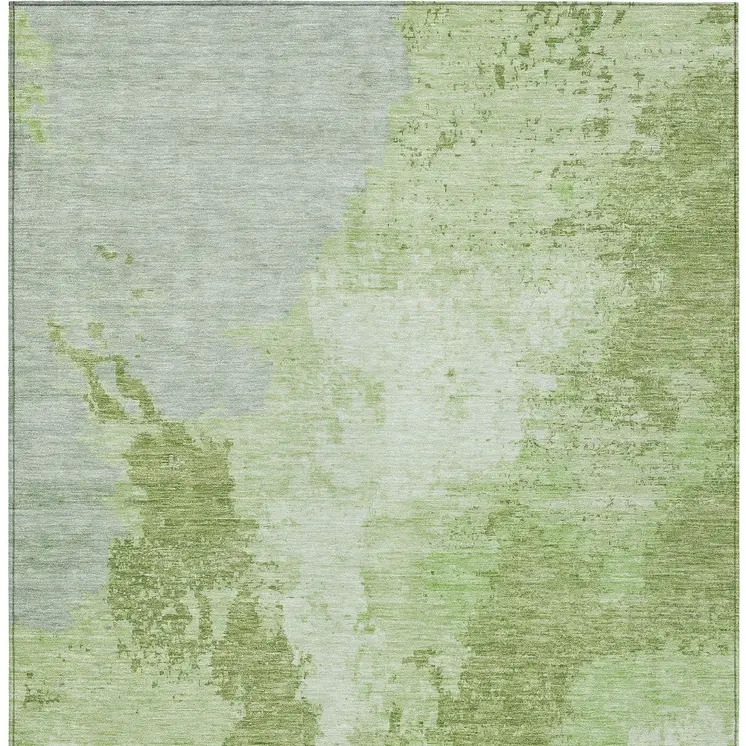 3' X 5' Artichoke Green And Olive Green Abstract Washable Indoor Outdoor Area Rug