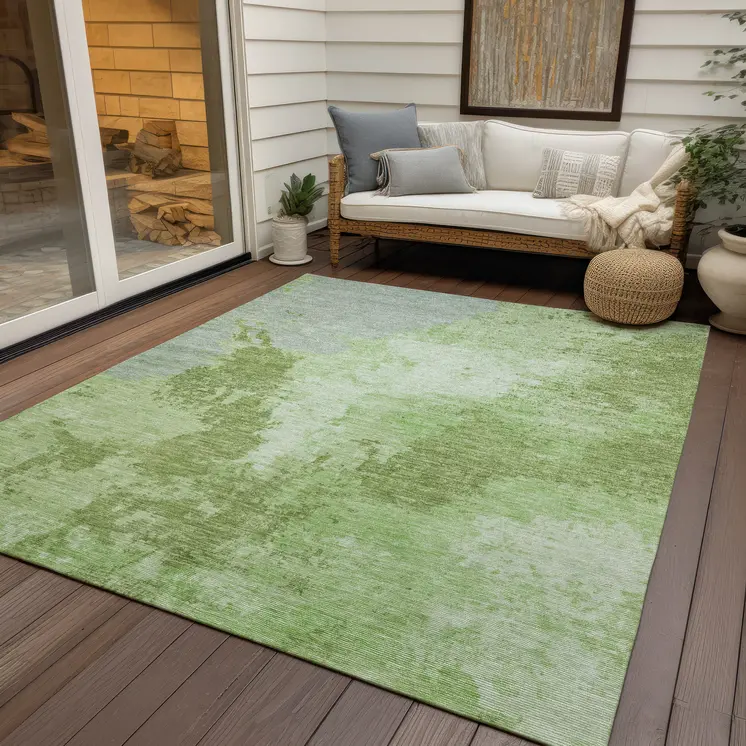 5' X 8' Artichoke Green And Olive Green Abstract Washable Indoor Outdoor Area Rug