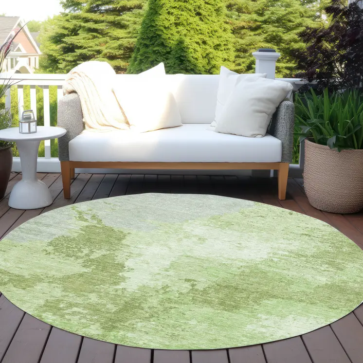 8' Artichoke Green And Olive Green Round Abstract Washable Indoor Outdoor Area Rug