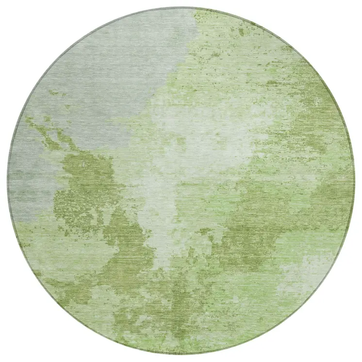 8' Artichoke Green And Olive Green Round Abstract Washable Indoor Outdoor Area Rug