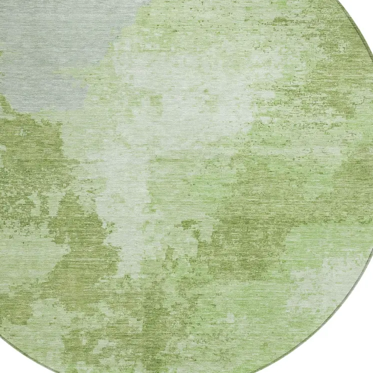 8' Artichoke Green And Olive Green Round Abstract Washable Indoor Outdoor Area Rug