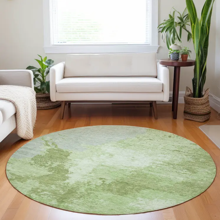 8' Artichoke Green And Olive Green Round Abstract Washable Indoor Outdoor Area Rug