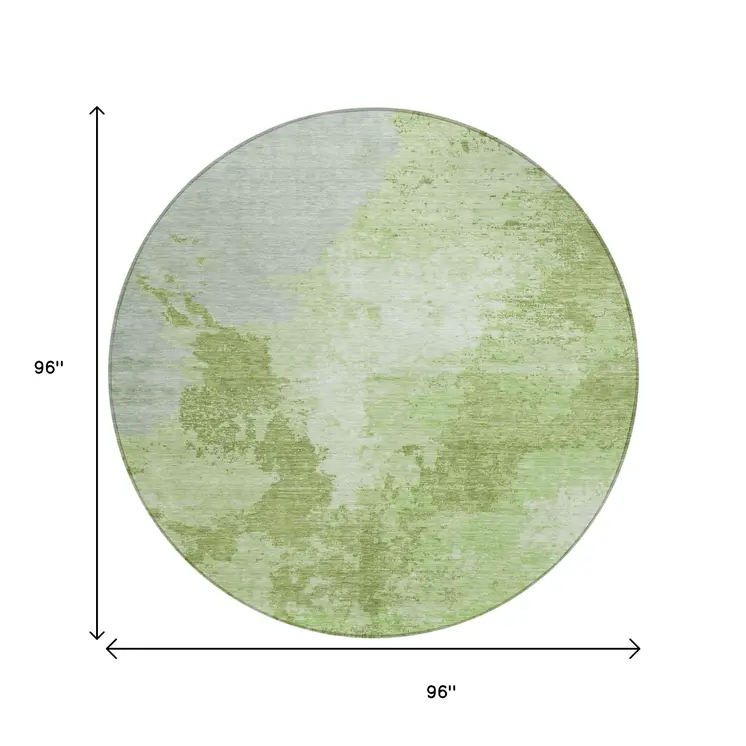 8' Artichoke Green And Olive Green Round Abstract Washable Indoor Outdoor Area Rug