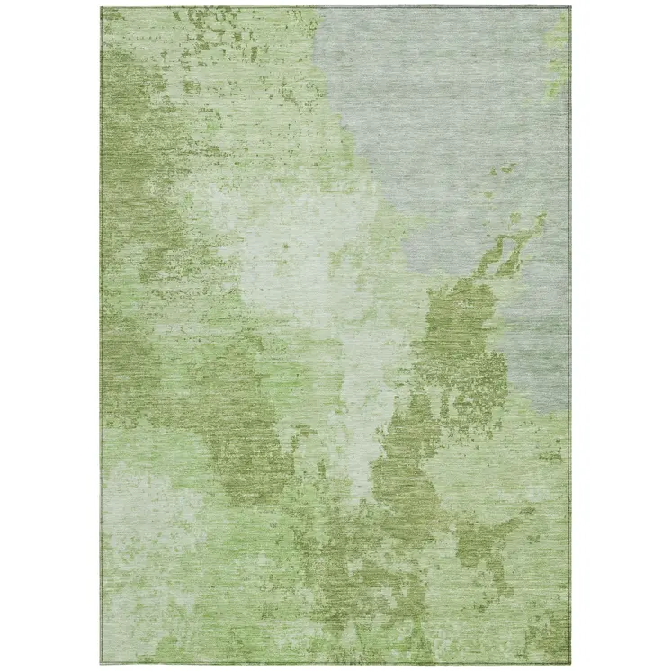 8' X 10' Artichoke Green And Olive Green Abstract Washable Indoor Outdoor Area Rug