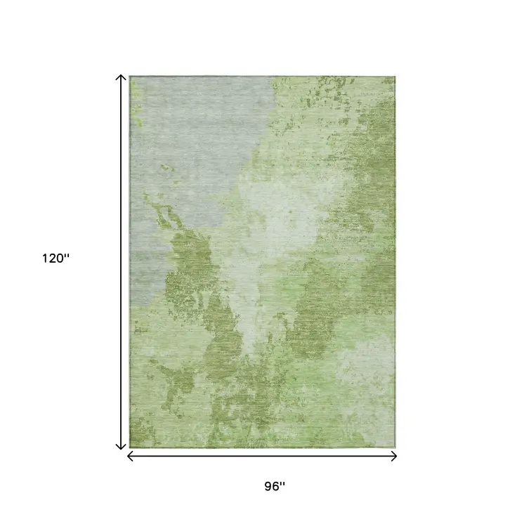 8' X 10' Artichoke Green And Olive Green Abstract Washable Indoor Outdoor Area Rug