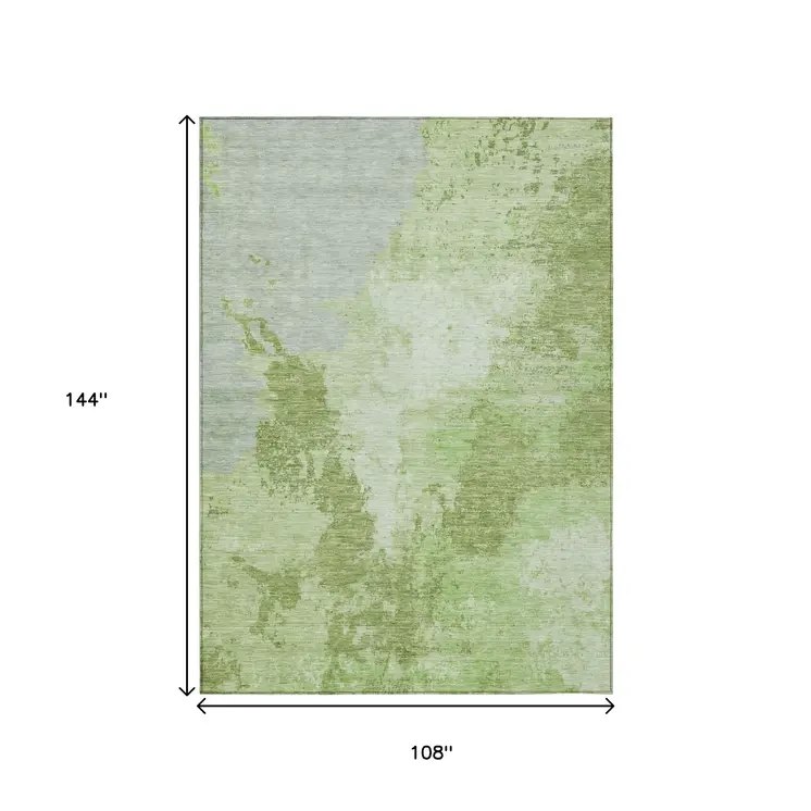 9' X 12' Artichoke Green And Olive Green Abstract Washable Indoor Outdoor Area Rug