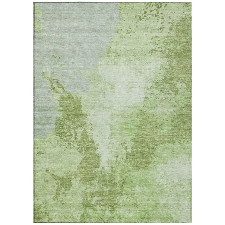 10' X 14' Artichoke Green And Olive Green Abstract Washable Indoor Outdoor Area Rug