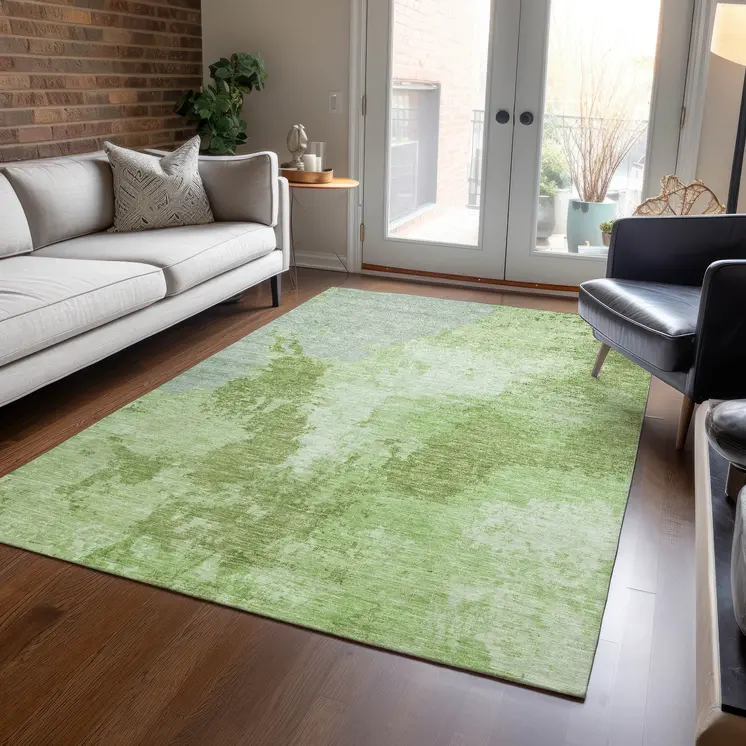 10' X 14' Artichoke Green And Olive Green Abstract Washable Indoor Outdoor Area Rug