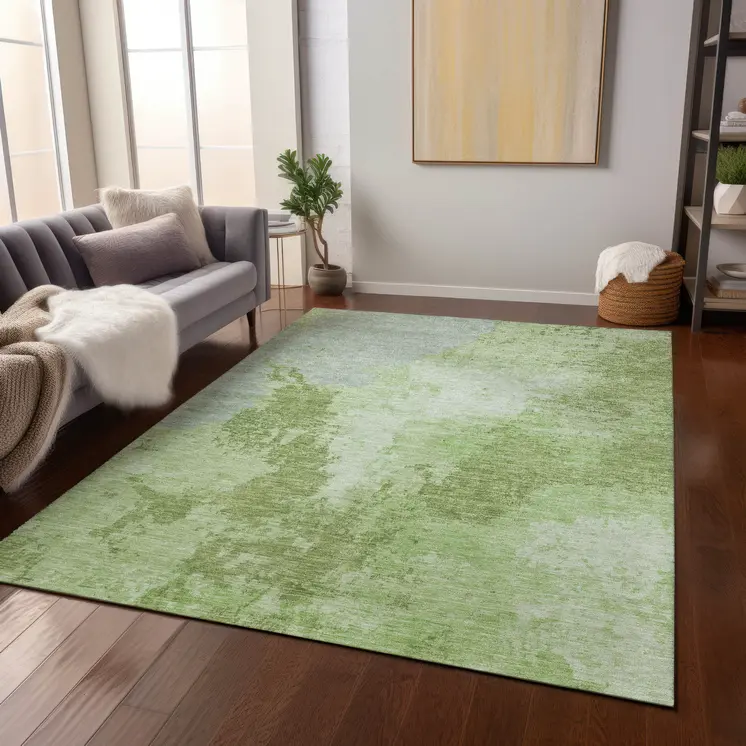 10' X 14' Artichoke Green And Olive Green Abstract Washable Indoor Outdoor Area Rug