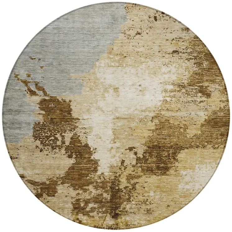 8' Brown And Beige Round Abstract Washable Indoor Outdoor Area Rug