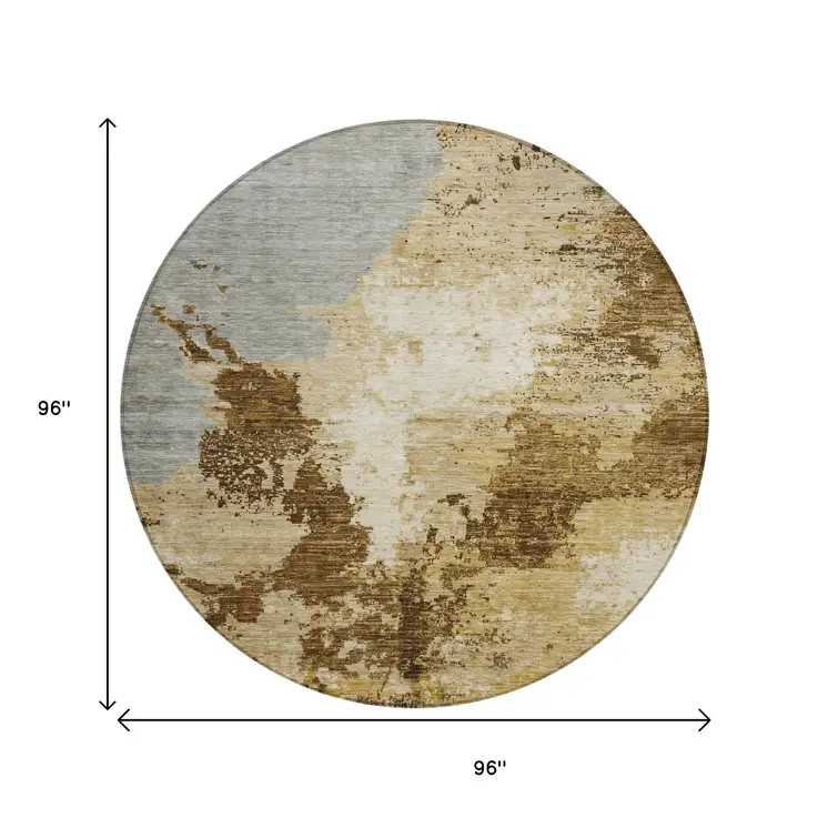 8' Brown And Beige Round Abstract Washable Indoor Outdoor Area Rug
