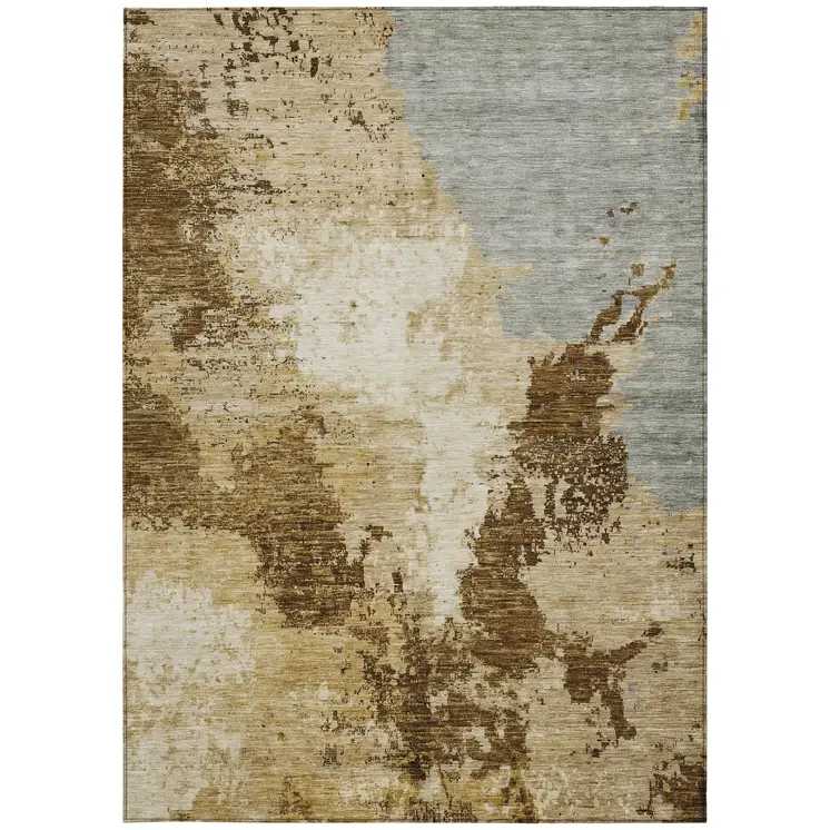 8' X 10' Brown And Beige Abstract Washable Indoor Outdoor Area Rug