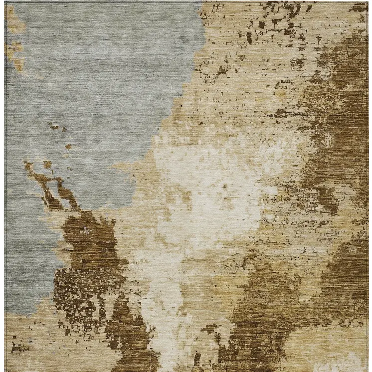 9' X 12' Brown And Beige Abstract Washable Indoor Outdoor Area Rug