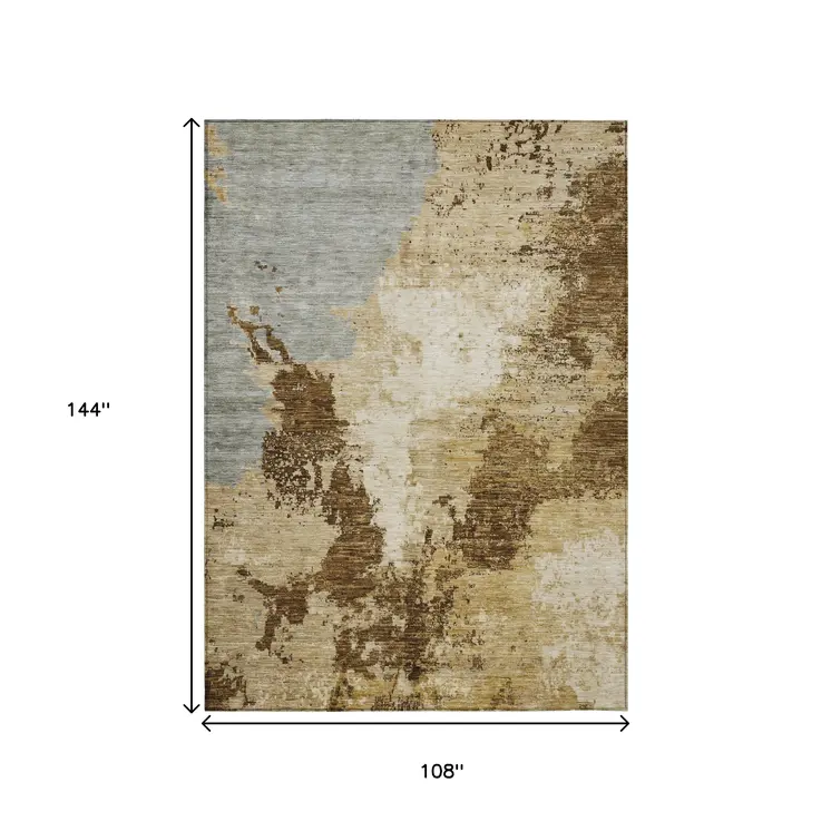 9' X 12' Brown And Beige Abstract Washable Indoor Outdoor Area Rug