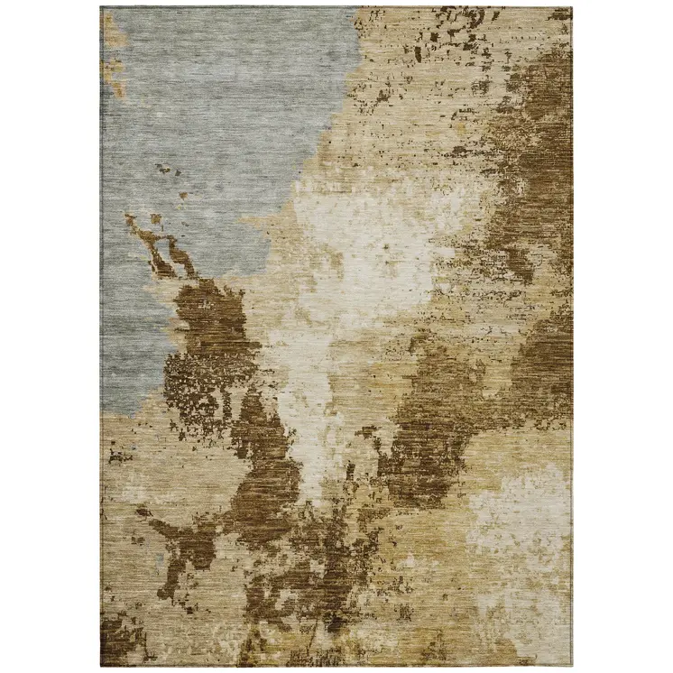 9' X 12' Brown And Beige Abstract Washable Indoor Outdoor Area Rug