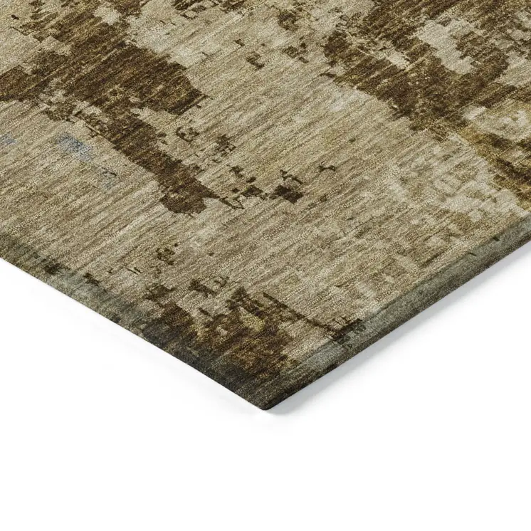 9' X 12' Brown And Beige Abstract Washable Indoor Outdoor Area Rug
