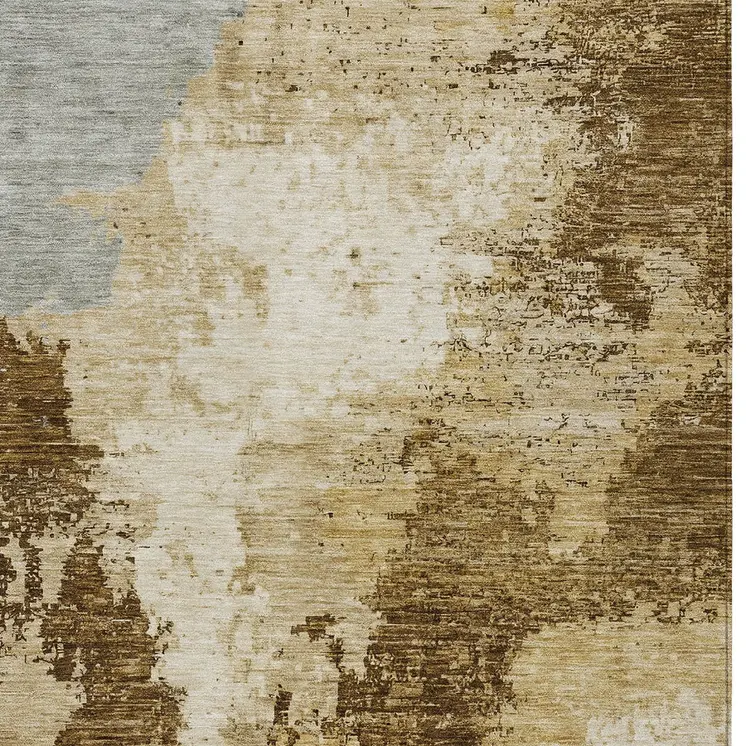 9' X 12' Brown And Beige Abstract Washable Indoor Outdoor Area Rug