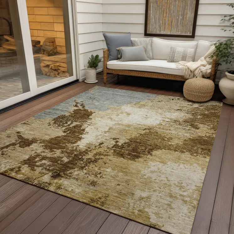 10' X 14' Brown And Beige Abstract Washable Indoor Outdoor Area Rug