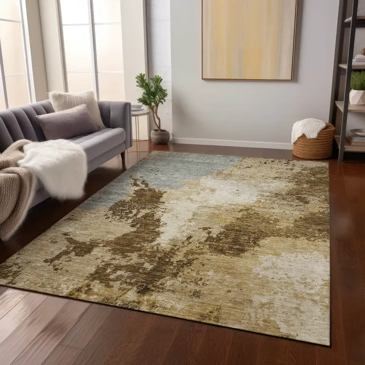 10' X 14' Brown And Beige Abstract Washable Indoor Outdoor Area Rug