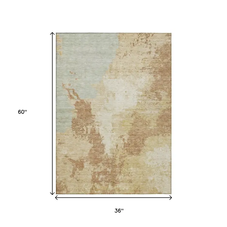 3' X 5' Coral And Ivory Abstract Washable Indoor Outdoor Area Rug