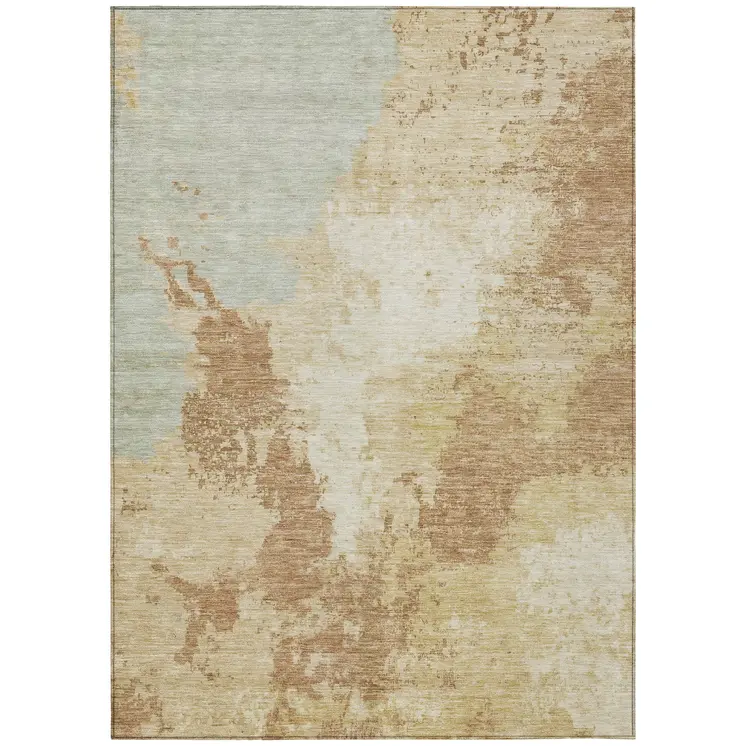 3' X 5' Coral And Ivory Abstract Washable Indoor Outdoor Area Rug