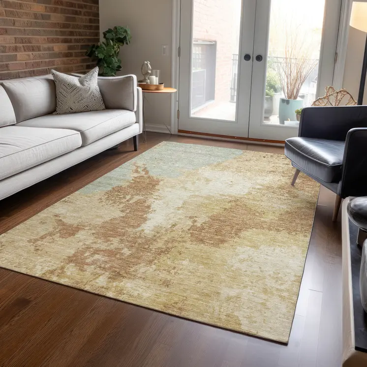 3' X 5' Coral And Ivory Abstract Washable Indoor Outdoor Area Rug