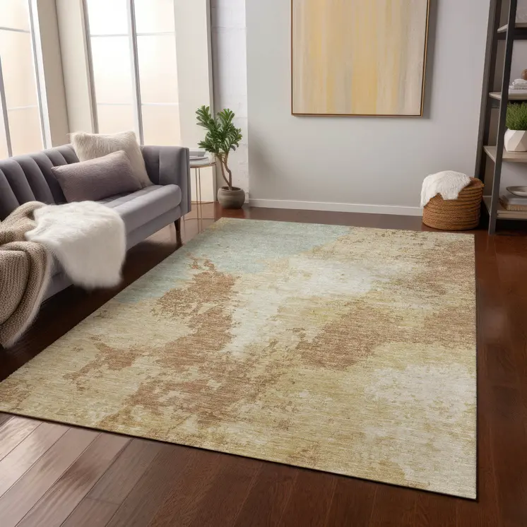 3' X 5' Coral And Ivory Abstract Washable Indoor Outdoor Area Rug