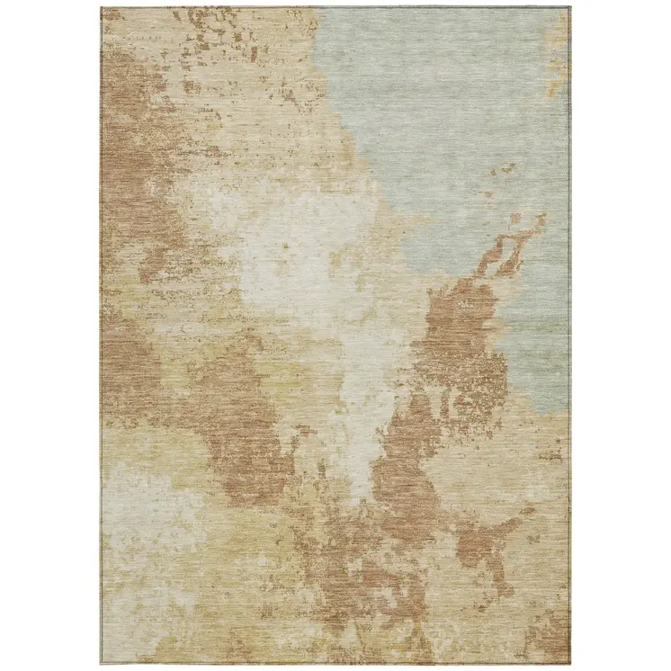 5' X 8' Coral And Ivory Abstract Washable Indoor Outdoor Area Rug