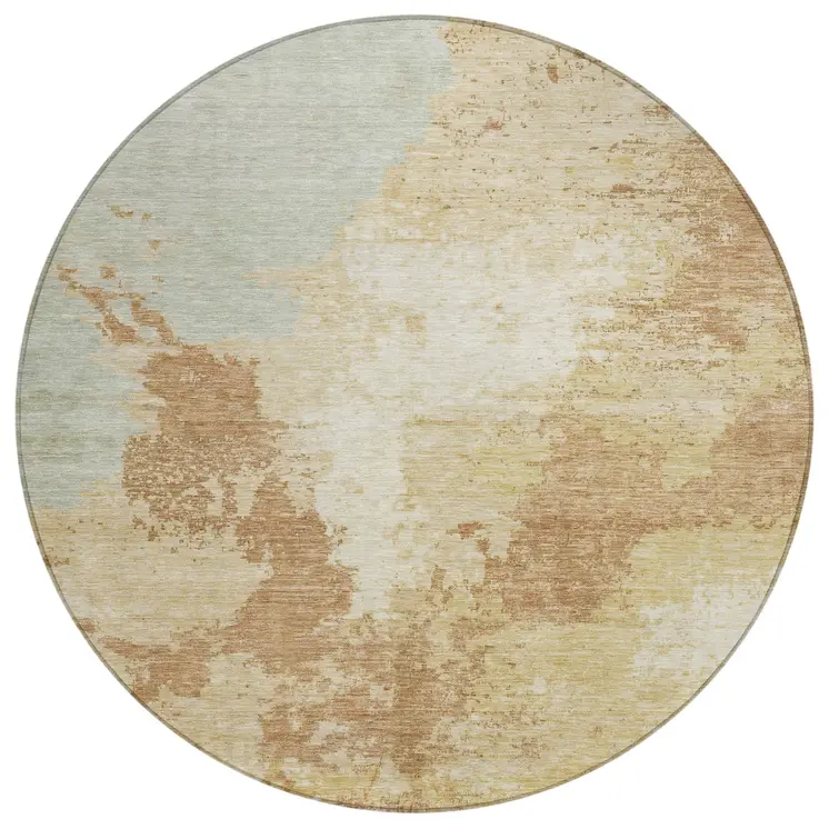 8' Coral And Ivory Round Abstract Washable Indoor Outdoor Area Rug
