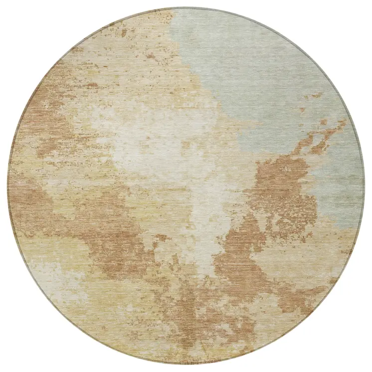 8' Coral And Ivory Round Abstract Washable Indoor Outdoor Area Rug