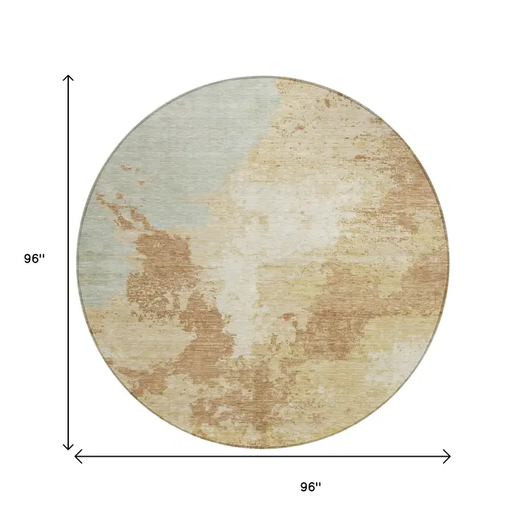 8' Coral And Ivory Round Abstract Washable Indoor Outdoor Area Rug