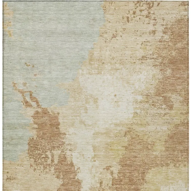 9' X 12' Coral And Ivory Abstract Washable Indoor Outdoor Area Rug