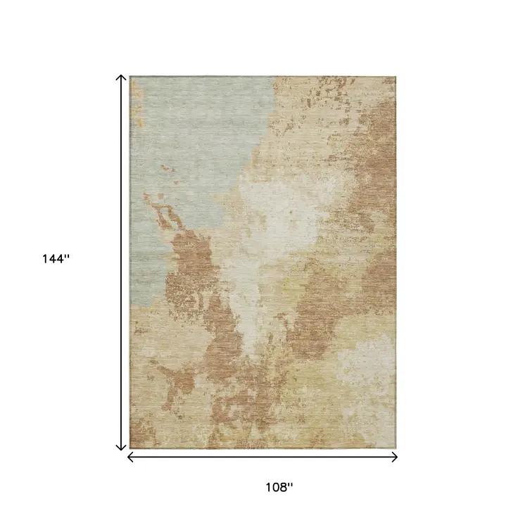 9' X 12' Coral And Ivory Abstract Washable Indoor Outdoor Area Rug