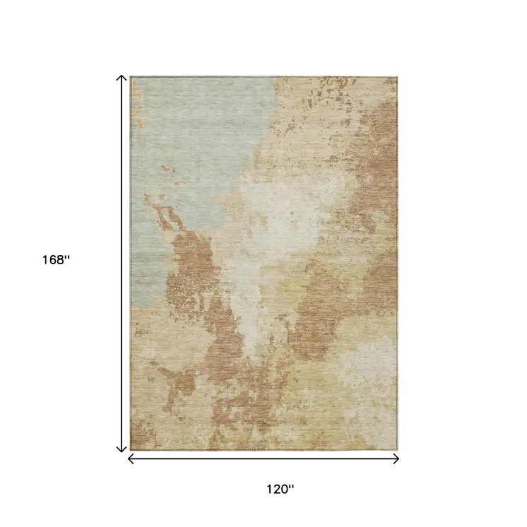 10' X 14' Coral And Ivory Abstract Washable Indoor Outdoor Area Rug