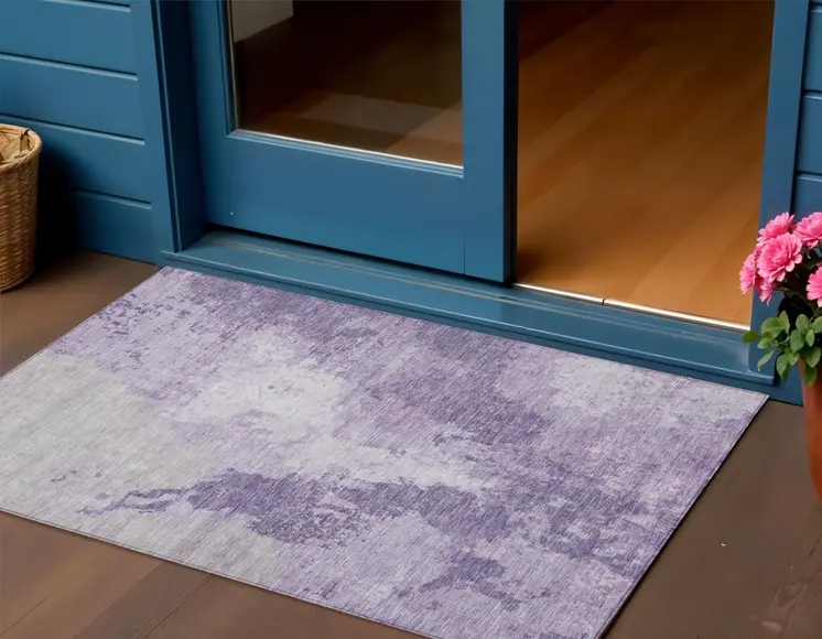 3' X 5' Plum And Purple Abstract Washable Indoor Outdoor Area Rug