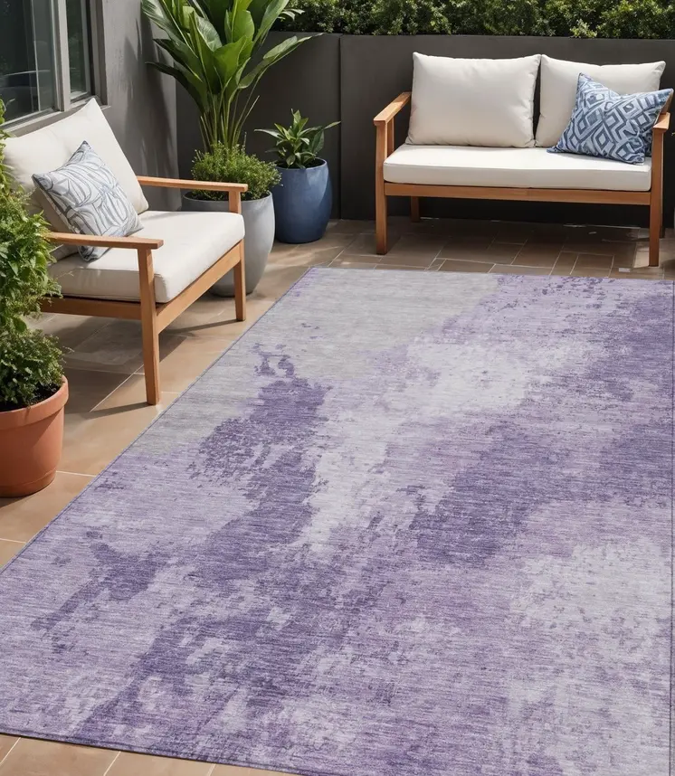 5' X 8' Plum And Purple Abstract Washable Indoor Outdoor Area Rug