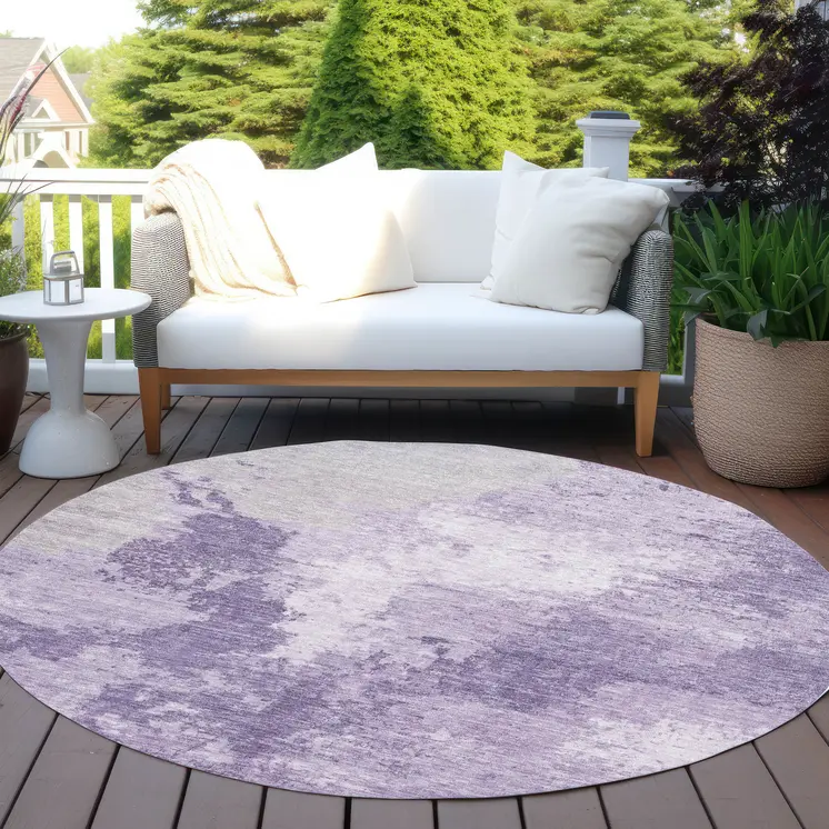 8' Plum And Purple Round Abstract Washable Indoor Outdoor Area Rug