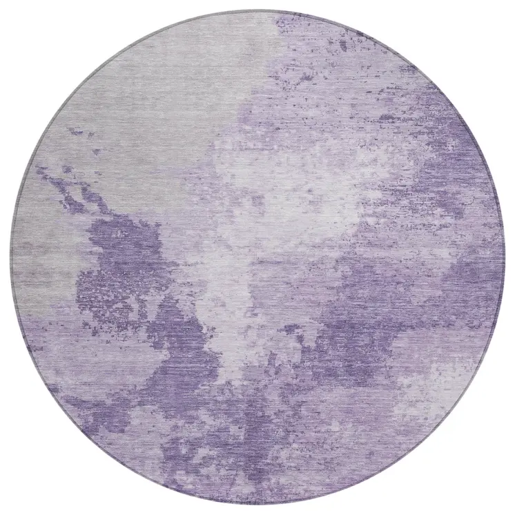 8' Plum And Purple Round Abstract Washable Indoor Outdoor Area Rug