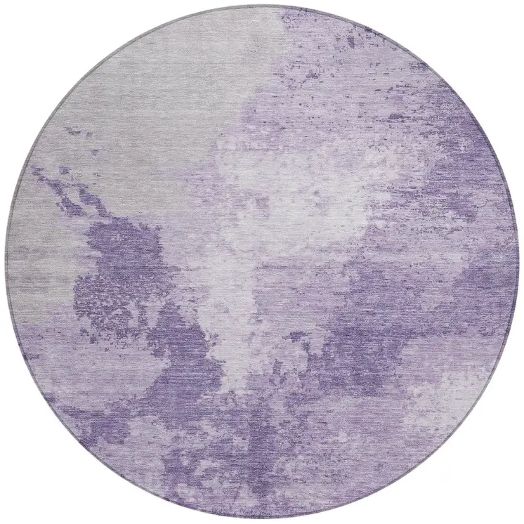 8' Plum And Purple Round Abstract Washable Indoor Outdoor Area Rug