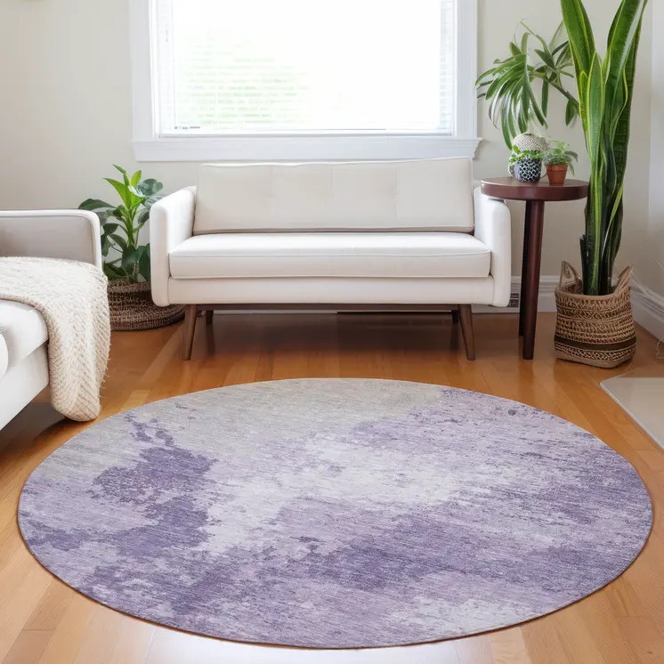 8' Plum And Purple Round Abstract Washable Indoor Outdoor Area Rug