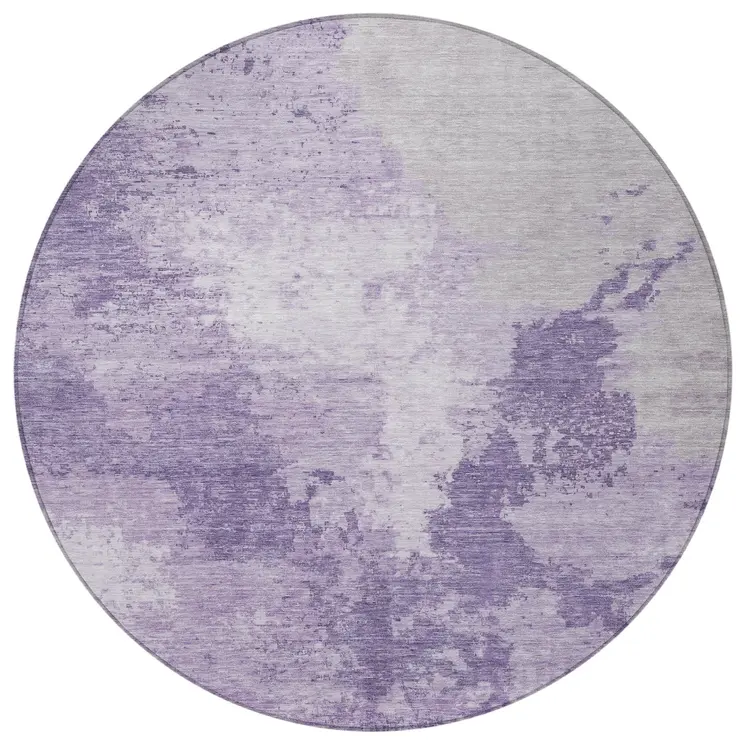 8' Plum And Purple Round Abstract Washable Indoor Outdoor Area Rug