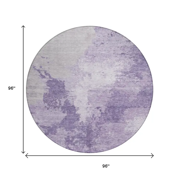 8' Plum And Purple Round Abstract Washable Indoor Outdoor Area Rug