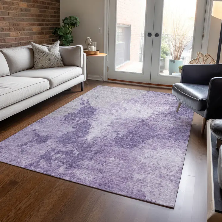 10' X 14' Plum And Purple Abstract Washable Indoor Outdoor Area Rug