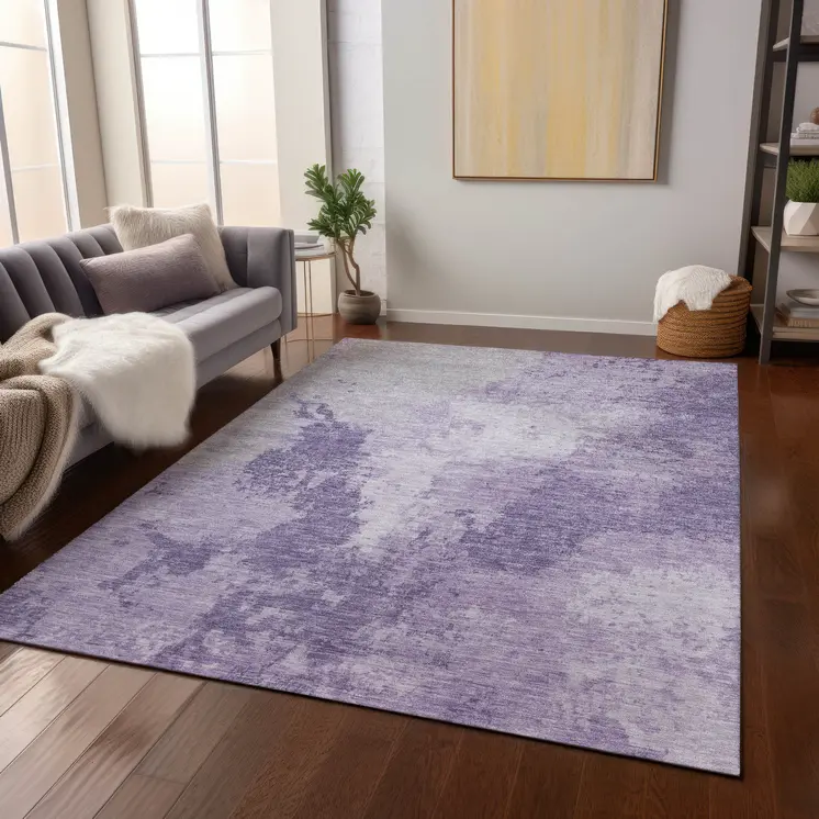 10' X 14' Plum And Purple Abstract Washable Indoor Outdoor Area Rug