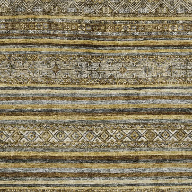 3' X 5' Brown And Gold Oriental Washable Indoor Outdoor Area Rug