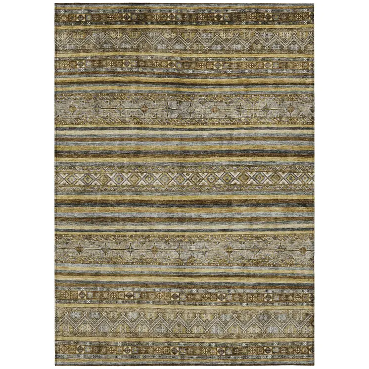 8' X 10' Brown And Gold Oriental Washable Indoor Outdoor Area Rug